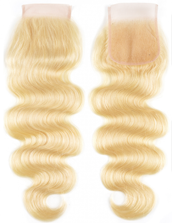 BLONDE #613 COLOR 4x4 REMY HAIR LACE CLOUSURE STRAIGHT/BODY WAVE