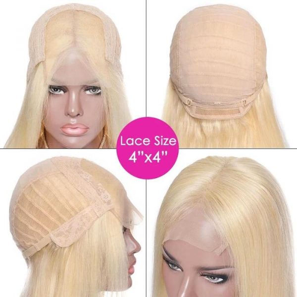 BLONDE #613 4x4 REGULAR SWISS LACE CLOSURE WIG REMY HAIR STRAIGHT/BODY WAVE/ - Image 2