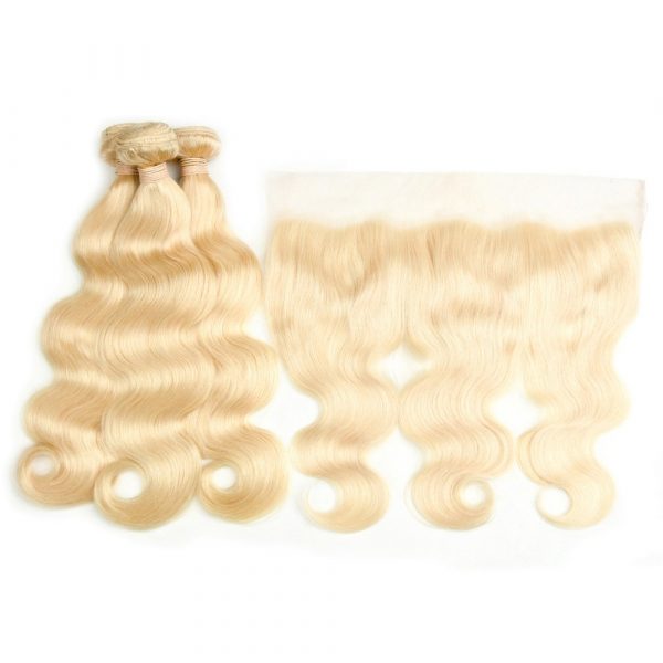 Blonde 13x4 #613 Color Lace Frontal with 3 Bundles All Textures Remy Human Hair - Image 2