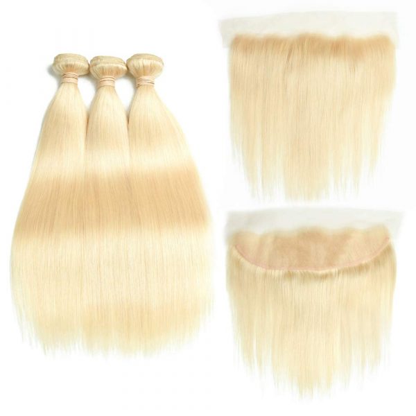 Blonde 13x4 #613 Color Lace Frontal with 3 Bundles All Textures Remy Human Hair