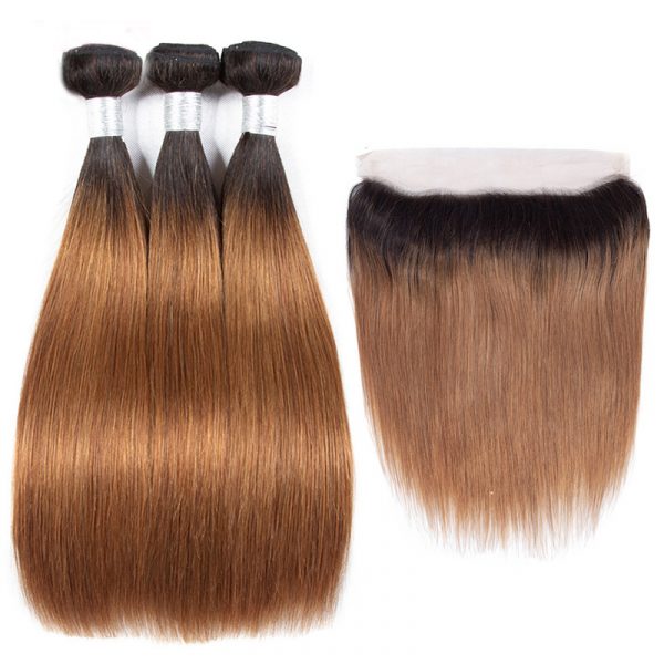 Color Ombre 1B/30 13x4 Lace Frontal with 3or4 Bundles Straight/Body Wave