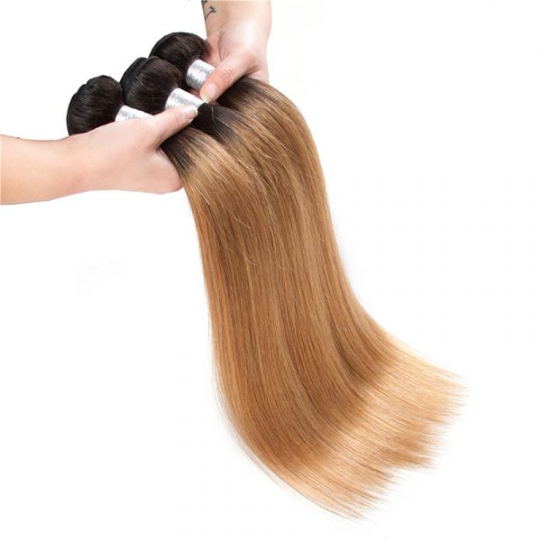 OMBRE COLOR 1B/Honey Brown STRAIGHT HAIR BUNDLES 3 BUNDLES