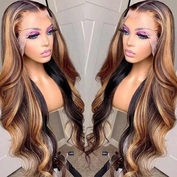 Color Honey Blonde Highlight 13x4 Lace Frontal Wig