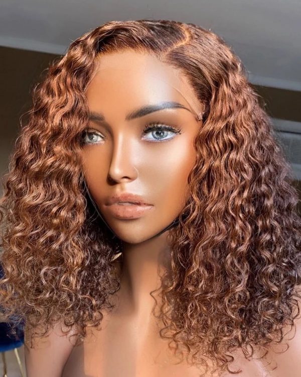 Curly Hair Human Hair Wig Brown Color Wig