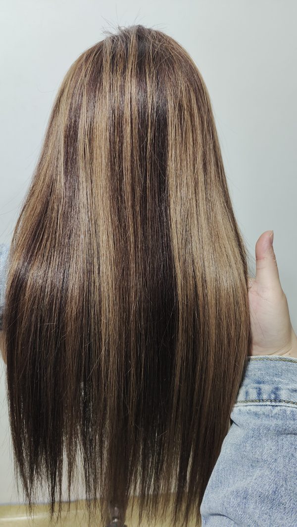 Dark Brown Highlight Wig 4x4 Closure Wig 18 Inches Virgin Hair