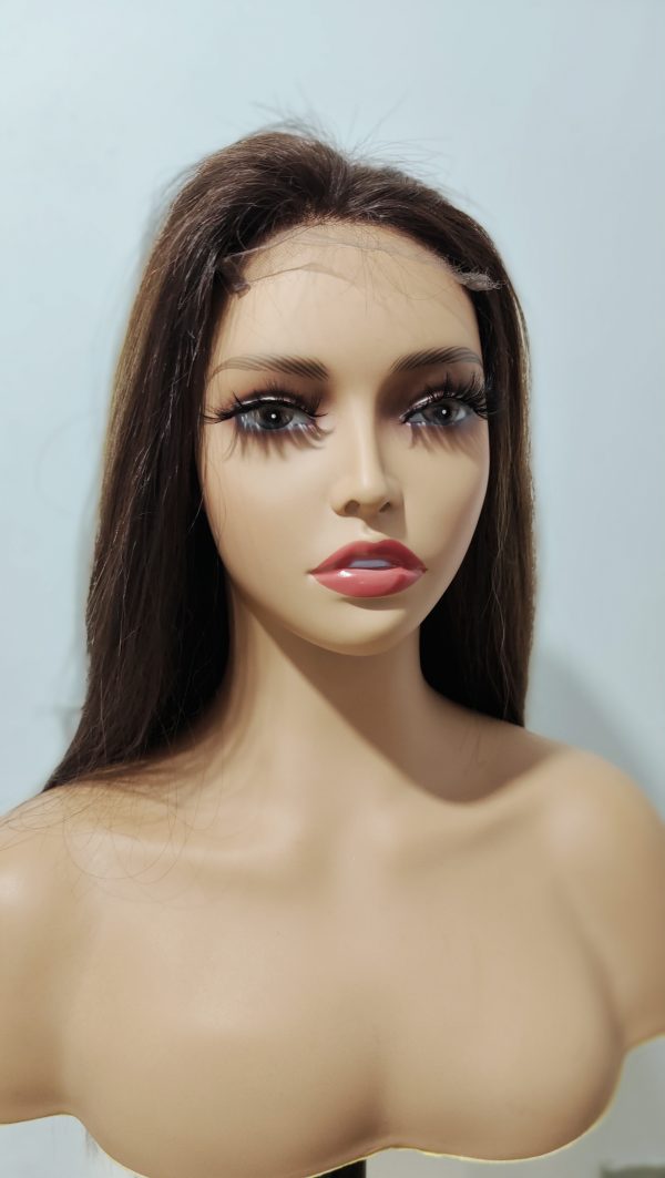 Dark Brown Highlight Wig 4x4 Closure Wig 18 Inches Virgin Hair - Image 2