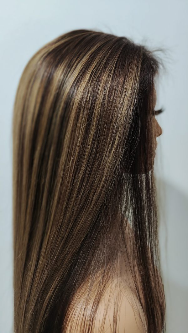 Dark Brown Highlight Wig 4x4 Closure Wig 18 Inches Virgin Hair - Image 3
