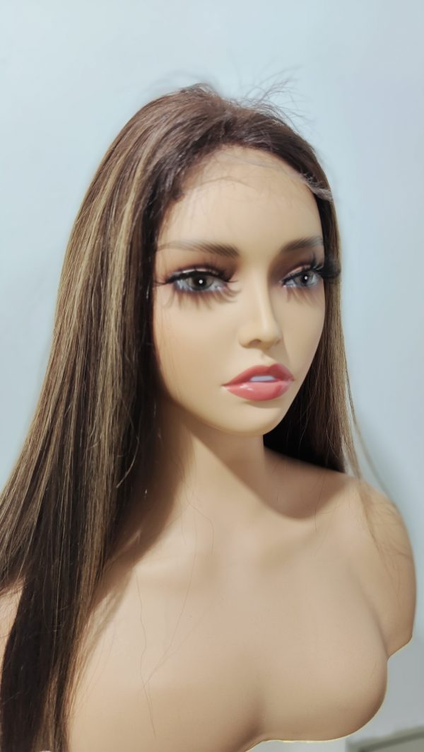 Dark Brown Highlight Wig 4x4 Closure Wig 18 Inches Virgin Hair - Image 5