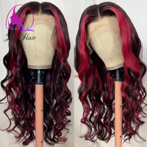 Joice Hair 99j Dark Burgundy With Rose Red Highlights 13x4 Lace Front Straight/Loose Wave Wig - Image 3