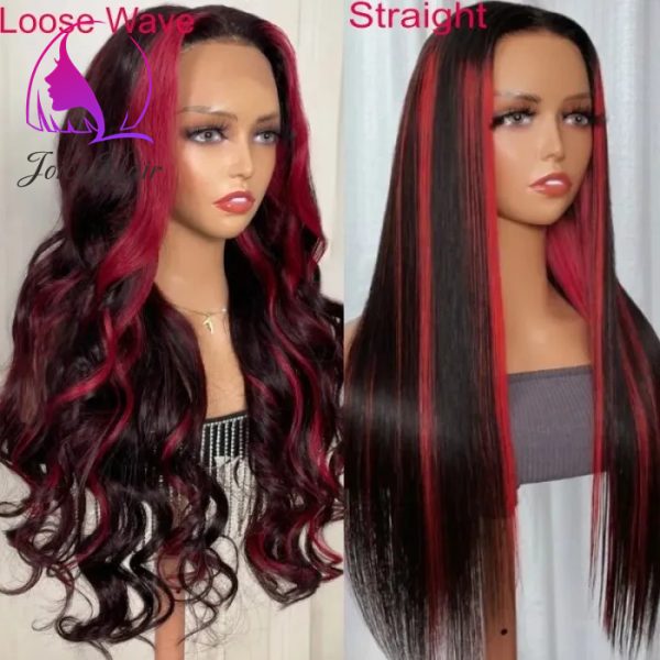Joice Hair 99j Dark Burgundy With Rose Red Highlights 13x4 Lace Front Straight/Loose Wave Wig - Image 5