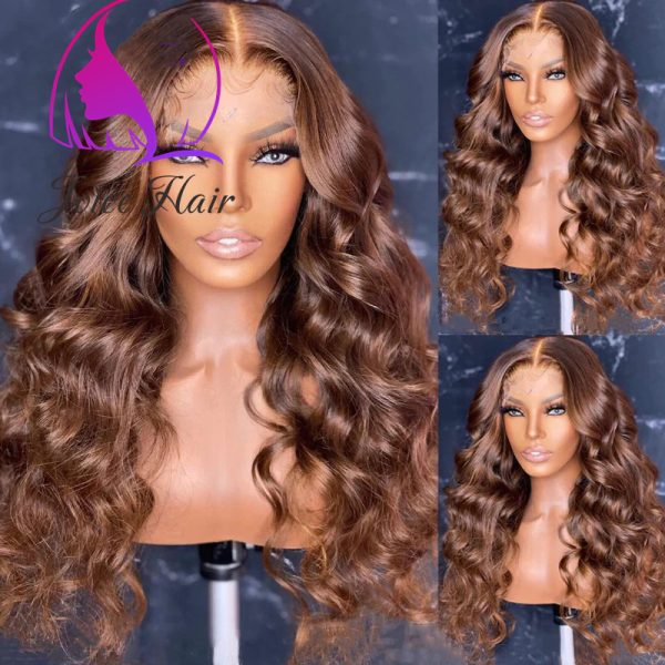 Joice Hair Honey Brown Color Lace Frontal Closure Wig Straight /Body Wave - Image 3