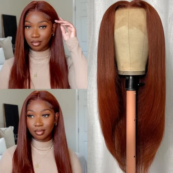 Joice Hair Reddish Brown Layered Cut Lace Wig Straight /Body Wave Season Vibe Wig - Image 3