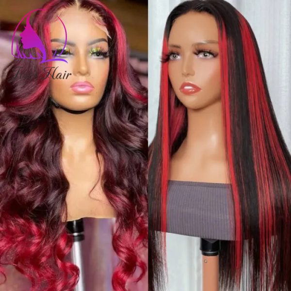 Joice Hair 99j Dark Burgundy With Rose Red Highlights 13x4 Lace Front Straight/Loose Wave Wig - Image 2