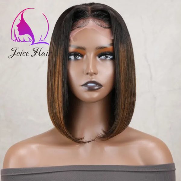Joice Hair Blunt Cut Straight Bob With Copper Brown Highlights Color Wig - Image 3