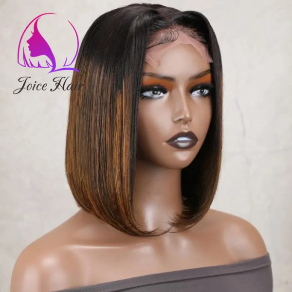 Joice Hair Blunt Cut Straight Bob With Copper Brown Highlights Color Wig