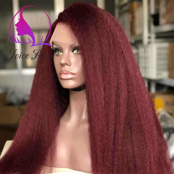 99J Red Burgundy Kinky Straight 13x4 Lace Frontal Wig
