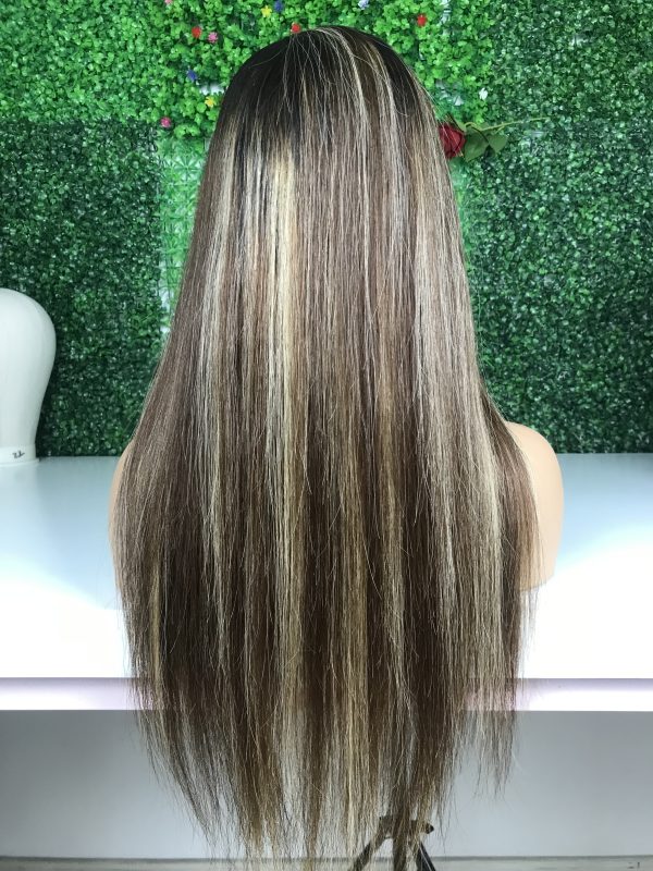 Raw Virgin Dark Brown Hightlight Wig 5x5 Closure Wig 18 Inches - Image 2