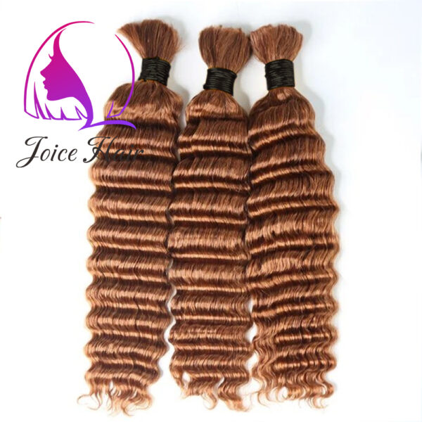 Bulk Hair For Braiding #30 Honey Brown Deep Wave Hair Extensions - Image 2