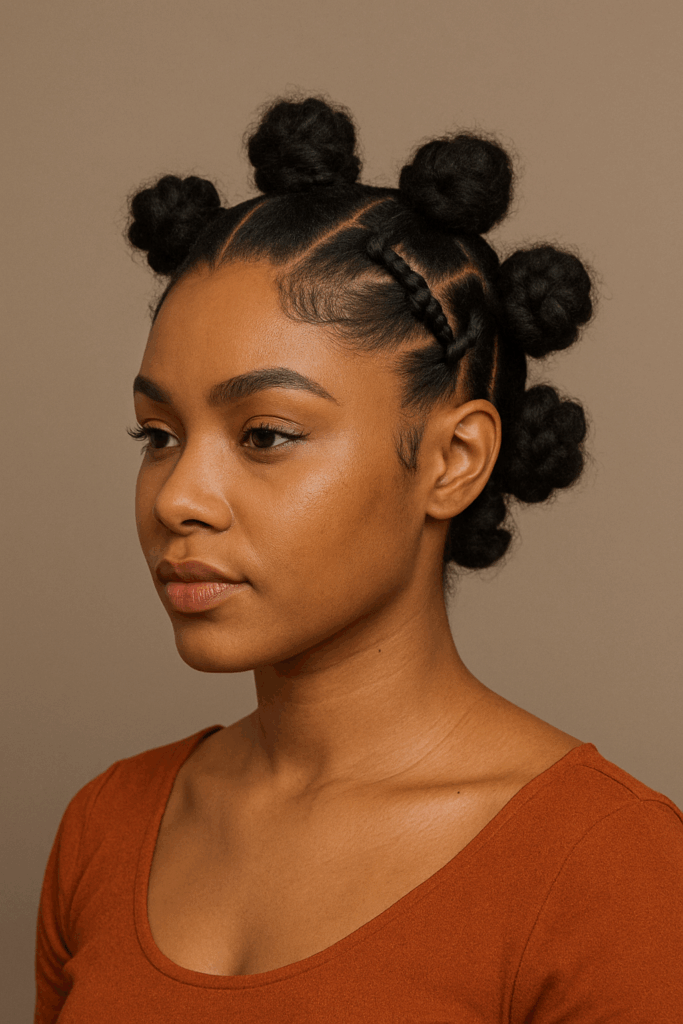 Protective Bantu Knots with Cornrow Base