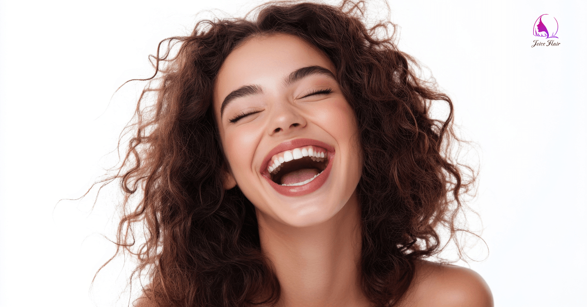Women laughing in curly hair extensions