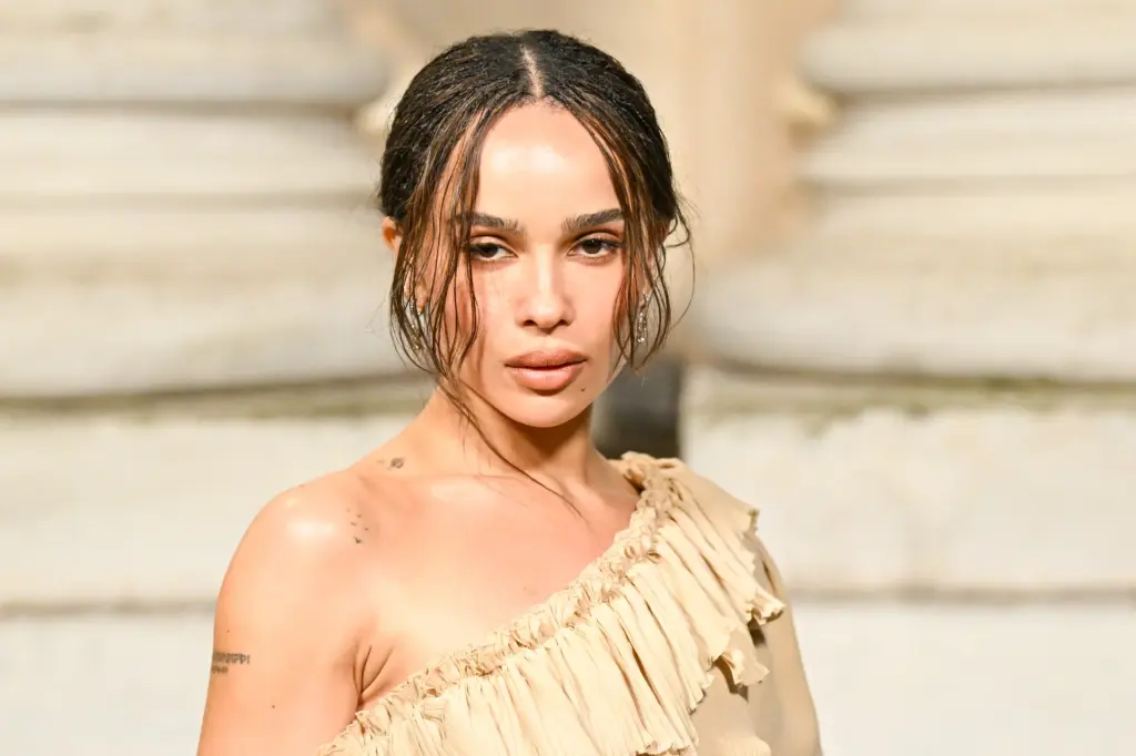 Zoë Kravitz’s chic braided appearance at the Saint Laurent Homme show during Paris Fashion Week.