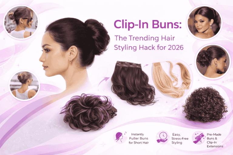 Clip-in bun hairstyles and hairpieces showing effortless updo styles