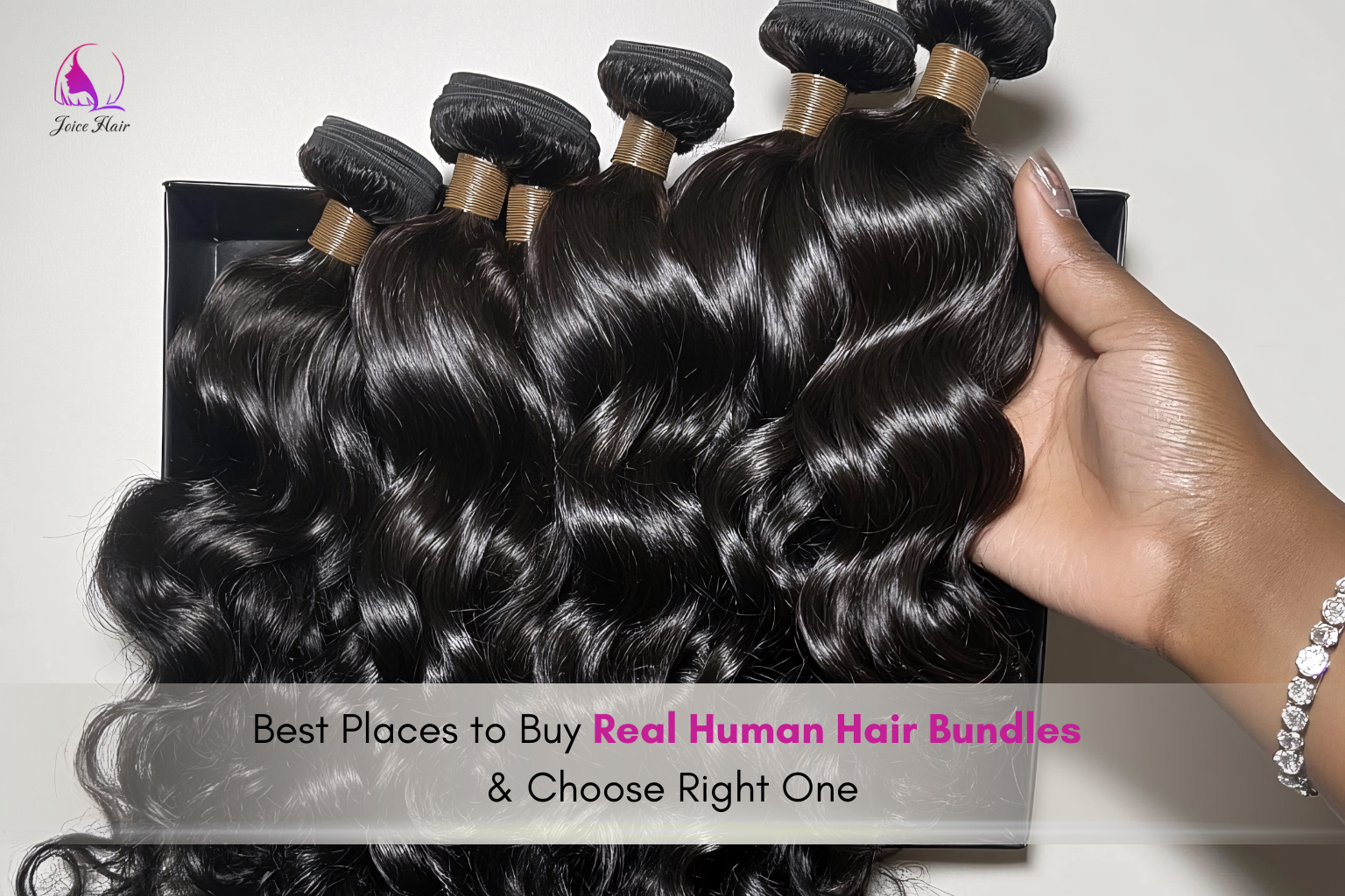 Real human hair bundles with a glossy body wave texture displayed in premium packaging, showing smooth, thick, high-quality human hair bundles.