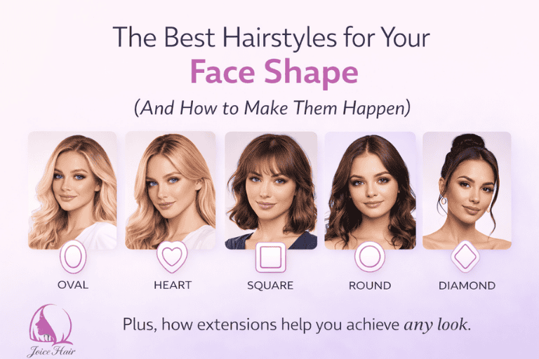 Visual guide showing the best hairstyles for oval, heart, square, round, and diamond face shapes