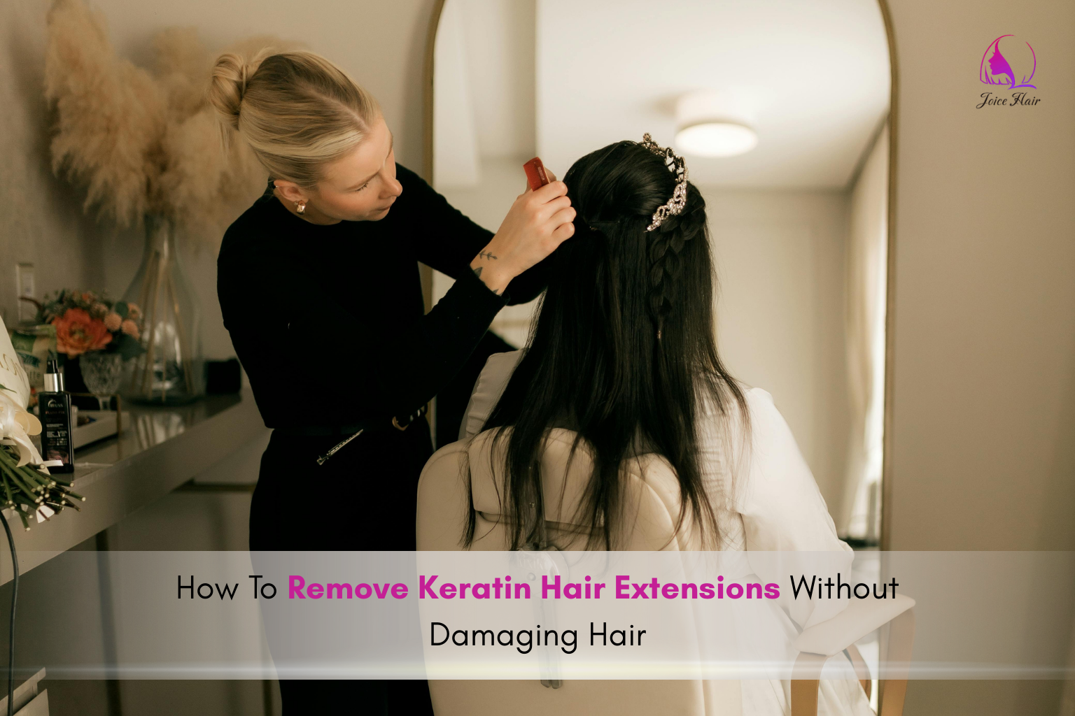 Stylist carefully removing keratin hair extensions from a client’s hair without causing damage.