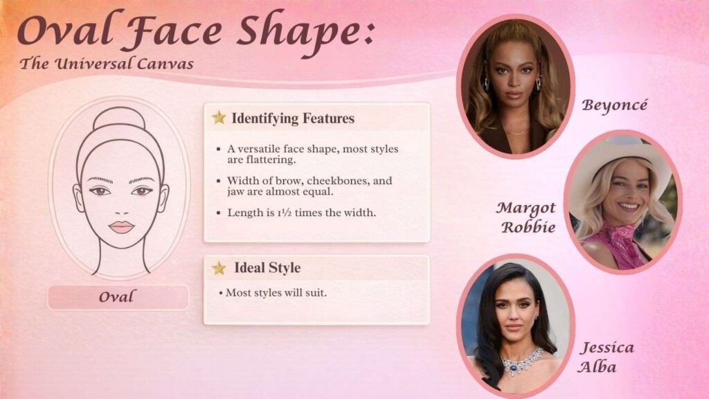 Oval face shape illustration showing balanced proportions and longer length