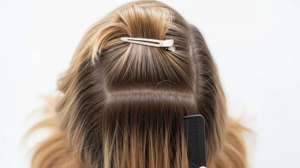 Sectioning natural hair to install halo hair extensions correctly