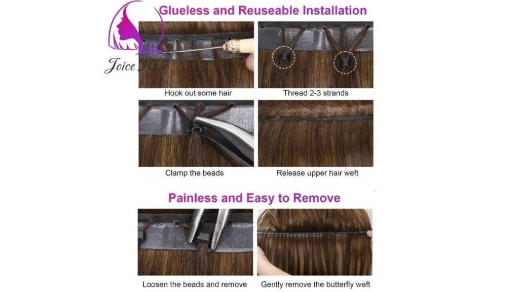 Sew-in hair extensions attached to braided base pattern