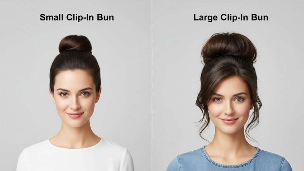 Comparison of small and large clip-in bun hairstyles